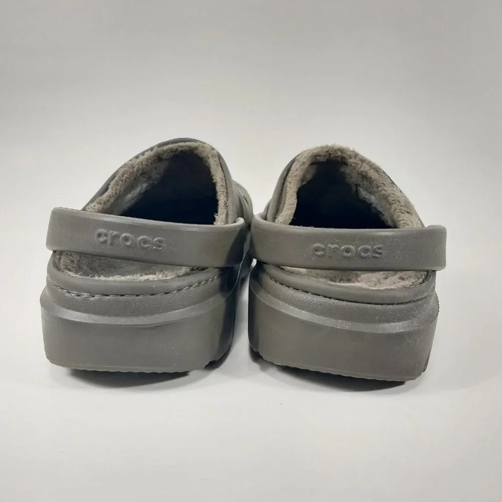 Crocs Mens 10 Womens 12 Clogs Brown Faux Fur Lined Casual Comfort Slip On Shoes - Picture 6 of 9